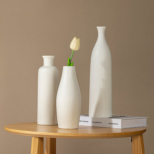 Ceramic vases - Nordic minimalist style decoration, elegant vases for fireplaces, tables, living room decoration, white modern geometric decorative flower vases for home decoration