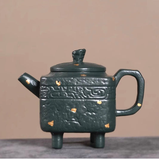 Exquisite Green Zisha Teapot with Engravings - A Blend of Art and Function