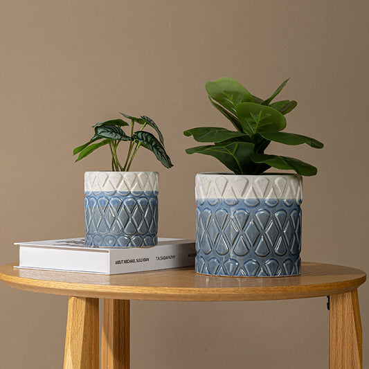 Blue Ceramic Plant Pots, Planters with Drainage Hol, Indoor Flower Pot with Hole Mesh Pad, Gifts for Mom, Ocean Blue