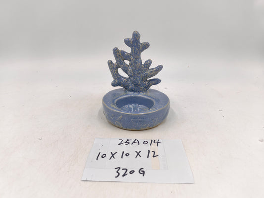 Ceramic Coralline Designed Candle Holder,Blue Reactive Glaze Finish