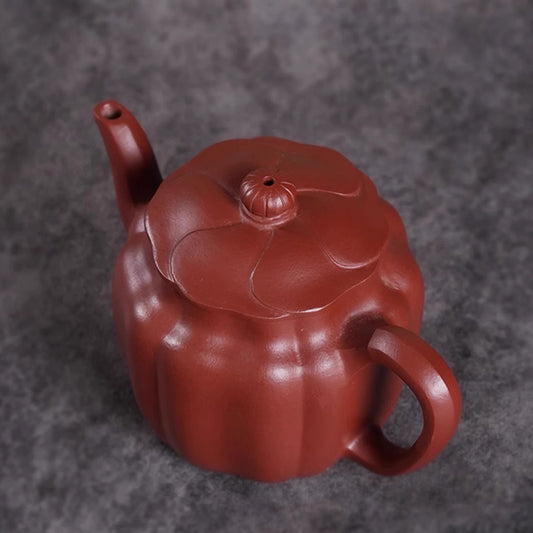Exquisite Red Zisha Teapot in Melon - Shape - A Showcase of Traditional Craftsmanship