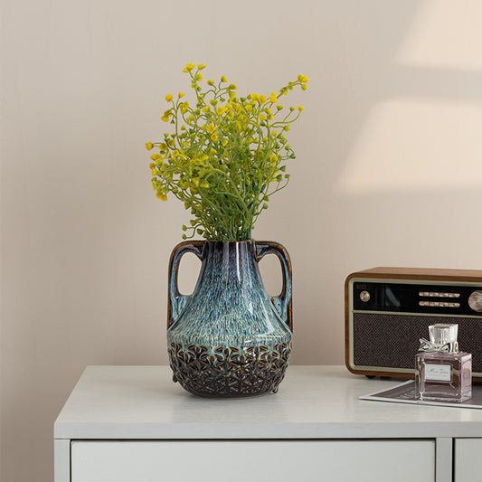 Blue Ceramic Vases Set -  Farmhouse Country Blue Vases Home Decor, Living Room Decoration, Table Decoration, Fireplace Decor, and Entrance Decoration Centerpieces