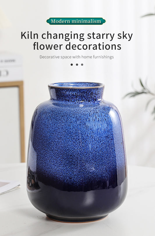 Ceramic Vase for Home Decor, 8.1'' Rustic Vintage Blue Vases for Flowers, Farmhouse Decorative Vases for Pampas Grass, Mantel, Living Room, Centerpieces, Home Decor, Gifts for Mom