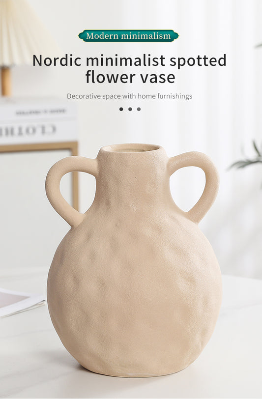 Rustic Ceramic Vase for Living Room Bedroom Farmhouse White Flower Vases for Bouquet Fake Plant Home Decor Office Table Shelf Fireplace Centerpieces Retro Vintage Classic Modern