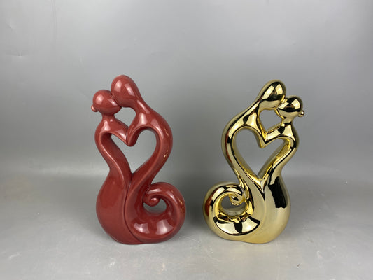 Dual - Tone Heart - Shaped Sculpture Set - Gold and Red for a Touch of Romance- Ideal for Home or Gift - giving